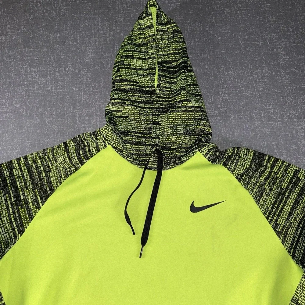 Nike Hoodie Mens XLT Yellow Dri-FIT Fleece Pullover Kangaroo Pocket Swoosh Logo